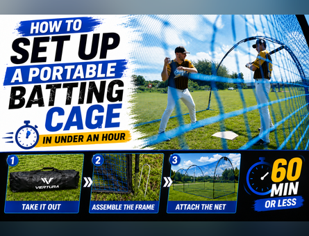 Portable batting cage setup in backyard