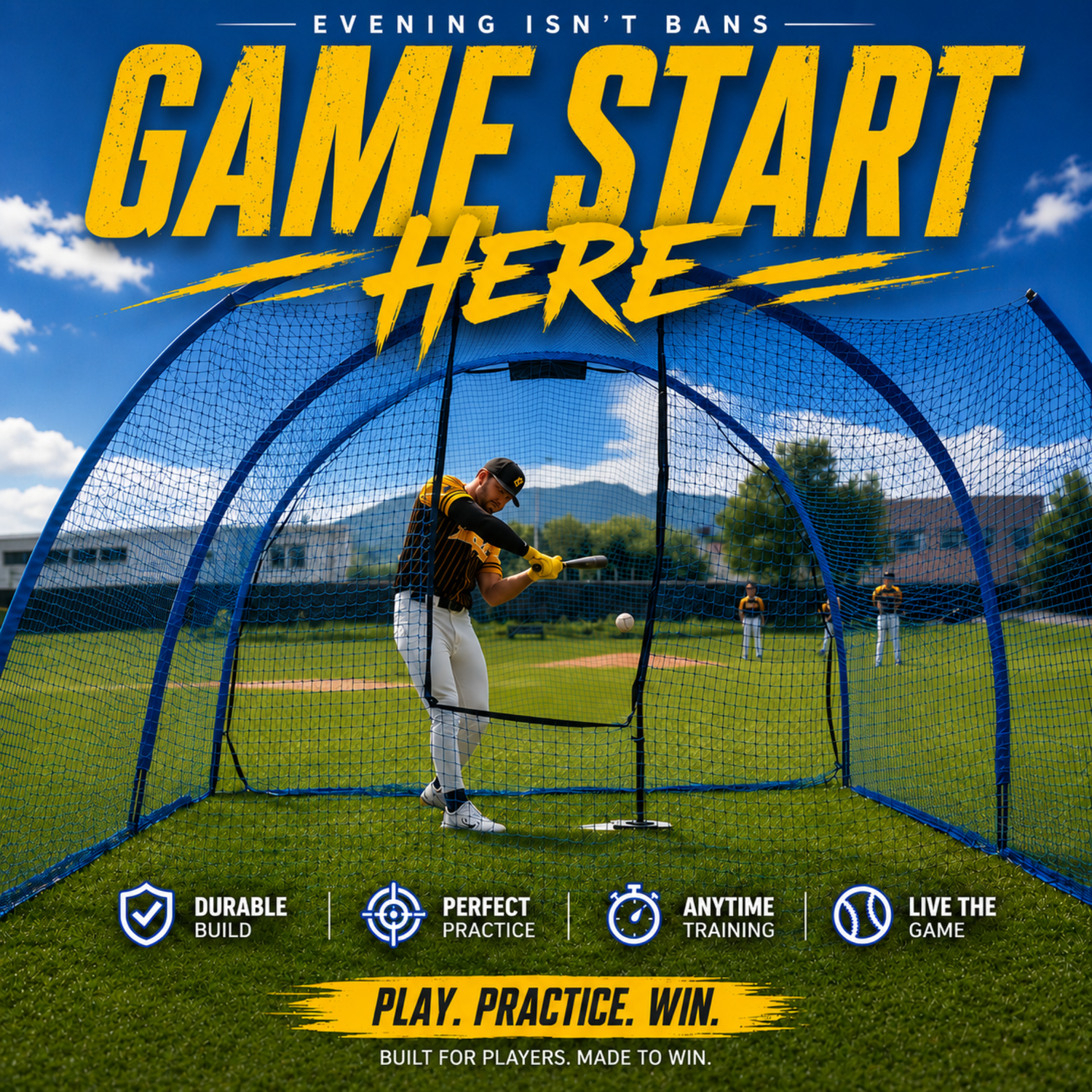 Portable 22×12×8 ft Vertura Baseball Batting Cage Net