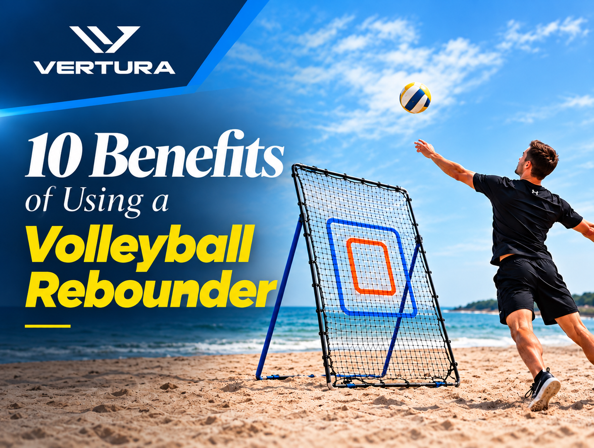 Athlete training with a Vertura volleyball rebounder for passing, setting, accuracy, and ball control