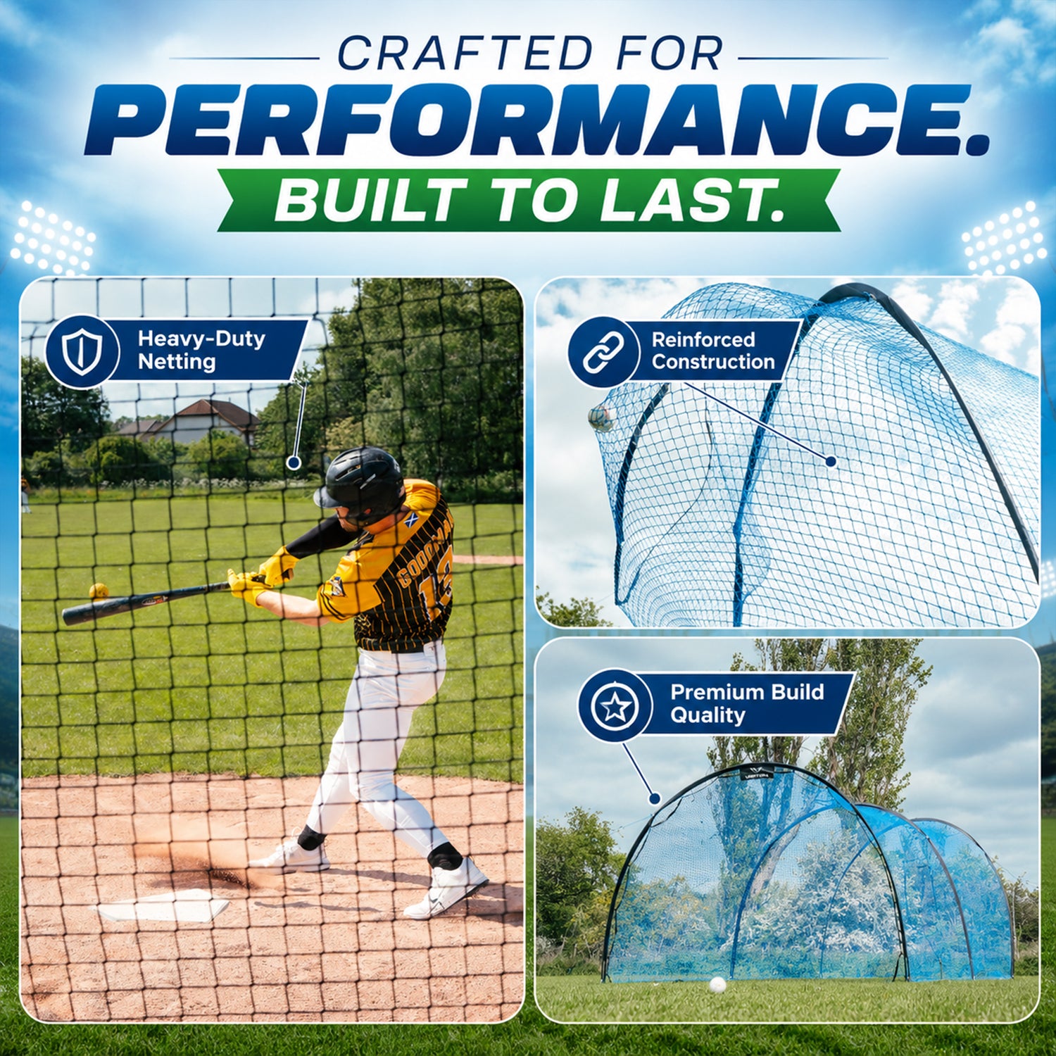 Portable 22×12×8 ft Vertura Baseball Batting Cage Net