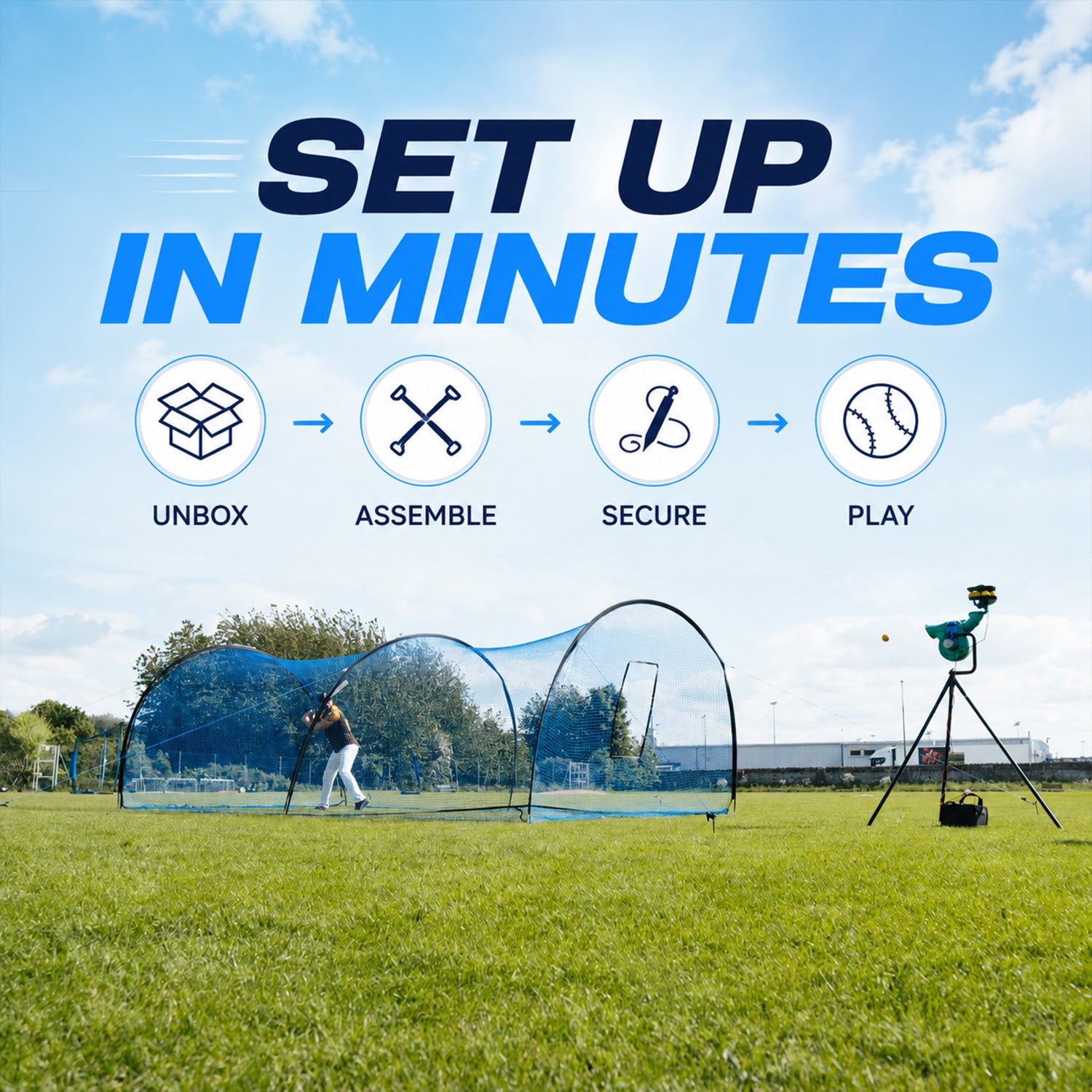 Portable 22×12×8 ft Vertura Baseball Batting Cage Net