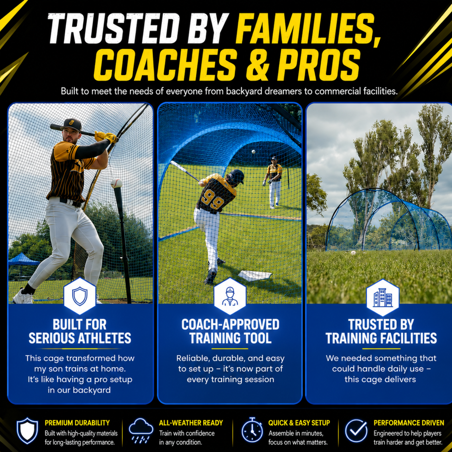 Portable 22×12×8 ft Vertura Baseball Batting Cage Net